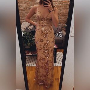Shine Language Rose Gold Sequin Mermaid Maxi Dress